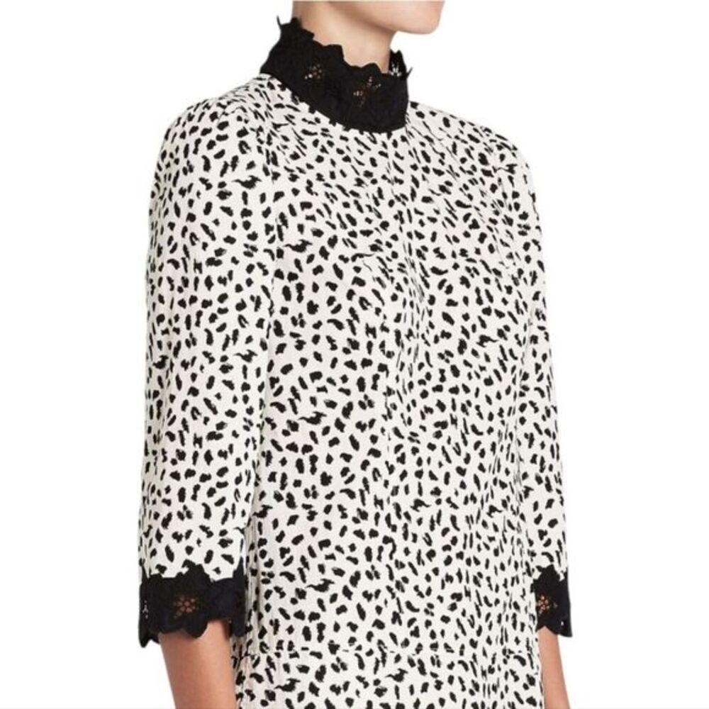 Rebecca Taylor La Voe Jaguar Print Dress in Sand White Black Eyelet Size Small - Picture 2 of 15